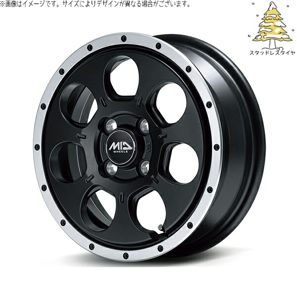 ハスラー デリカミニ ソリオ 165/65R14 スタッドレスタイヤ ホイール 4本セット 新品 | おすすめ輸入タイヤ × エムアイディー (MID) MIDホイール WO-7 セミグロスブラックフランジDC 14インチ 4.5J +45 4穴100|タイヤショップ オールテレーン