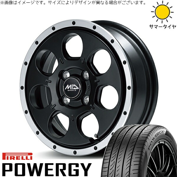 タント ムーブ ワゴンR ラパン 165/55R15 サマータイヤ ホイール 4本セット 新品 | ピレリ (PIRELLI) パワジー &times; エムアイディー (MID) MIDホイール ロードマックス WO-7 セミグロスブラックフランジDC 15インチ 4.5J +45 4穴100｜タイヤショップ オールテレーン 55,440円