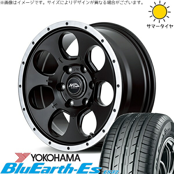 ハイエース専用 215/70R15 サマータイヤ ホイール 4本セット 新品 | ヨコハマタイヤ (YOKOHAMA) ブルーアース ES32 × エムアイディー (MID) MIDホイール ロードマックス WO-7 セミグロスブラックフランジDC 15インチ 6J +33 6穴139.7