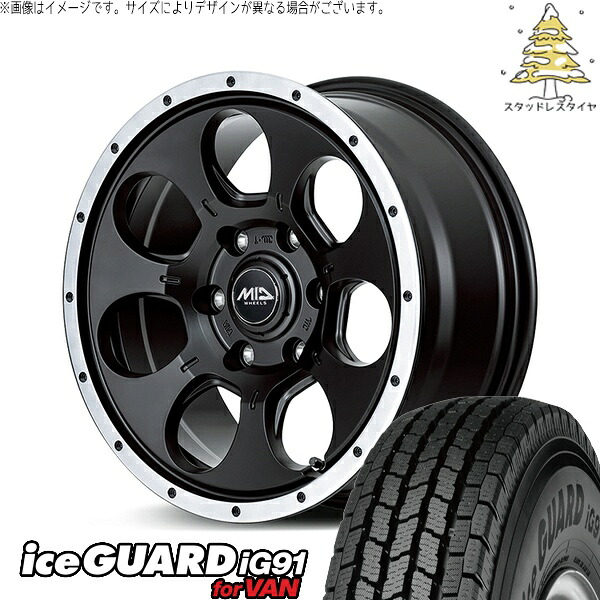 パジェロミニ 185/85R16 スタッドレスタイヤ ホイール 4本セット 新品 | ヨコハマタイヤ (YOKOHAMA) アイスガード91 (iceGUARD91 IG91) × エムアイディー (MID) MIDホイール WO-7 セミグロスブラックフランジDC 16インチ 7.0J +40 5穴114.3