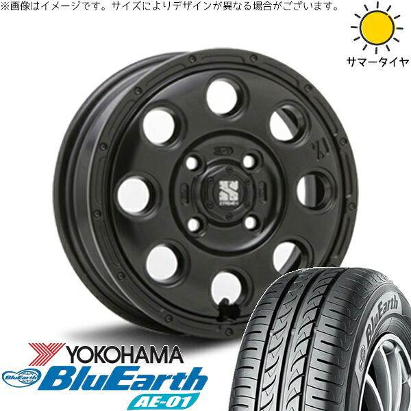 アトレーワゴン 165/65R13 サマータイヤ ホイール 4本セット 新品 | ヨコハマタイヤ (YOKOHAMA) ブルーアース AE01 × エムエルジェイ (MLJ) エクストリームJ KK03 サテンブラック 13インチ 4.00B +43 4穴100|タイヤショップ オールテレーン