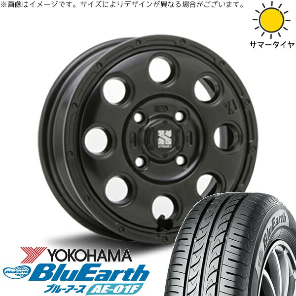 タフト リフトアップ 175/65R15 サマータイヤ ホイール 4本セット 新品 | ヨコハマタイヤ (YOKOHAMA) ブルーアース AE-01F × エムエルジェイ (MLJ) エクストリームJ KK03 サテンブラック 15インチ 4.5J +45 4穴100|タイヤショップ オールテレーン