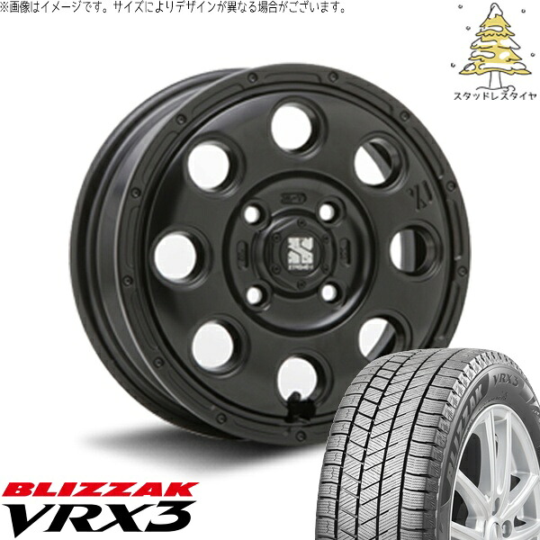 ハスラー デリカミニ ソリオ 165/65R14 スタッドレスタイヤ ホイール 4本セット 新品 | ブリヂストン (BRIDGESTONE) ブリザック VRX3 (BLIZZAK VRX3) × エムエルジェイ (MLJ) エクストリームJ KK03 サテンブラック 14インチ 4.5J +45 4穴100