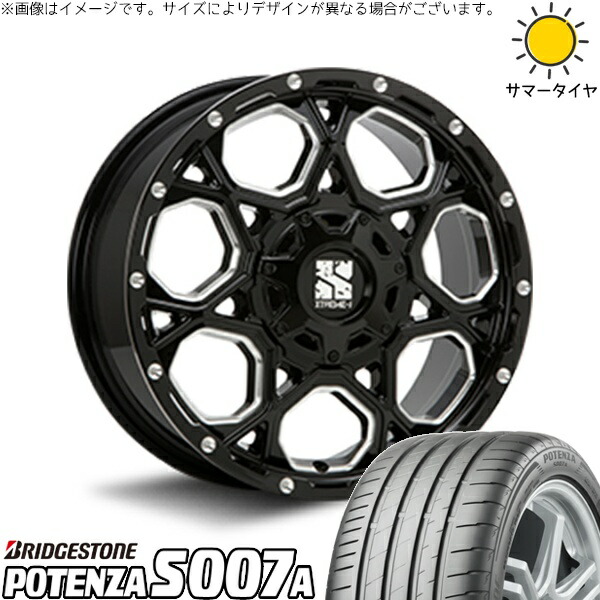 ニッサン ジューク 215/55R17 サマータイヤ ホイール 4本セット 新品 | ブリヂストン (BRIDGESTONE) ポテンザ S007A × エムエルジェイ (MLJ) エクストリームJ XJ06 グロスブラックミルド 17インチ 7.5J +35 5穴114.3