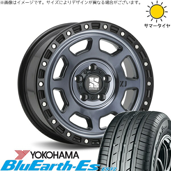 パジェロミニ 195/65R16 サマータイヤ ホイール 4本セット 新品 | ヨコハマタイヤ (YOKOHAMA) ブルーアース ES32 × エムエルジェイ (MLJ) エクストリームJ XJ07 グロスブラックミルド/インディゴ 16インチ 7J +35 5穴114.3