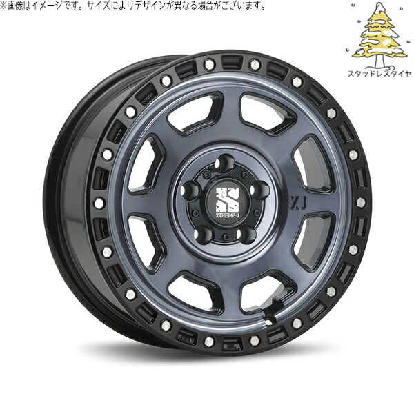 パジェロミニ 195/65R16 スタッドレスタイヤ ホイール 4本セット 新品 | おすすめ輸入タイヤ × エムエルジェイ (MLJ) エクストリームJ XJ07 グロスブラックミルド/インディゴ 16インチ 7.0J +35 5穴114.3|タイヤショップ オールテレーン