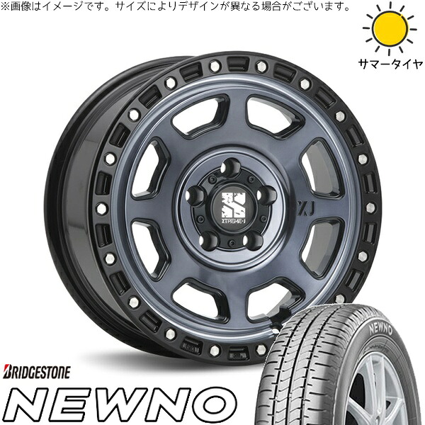 30アルファード 215/65R16 サマータイヤ ホイール 4本セット 新品 | ブリヂストン (BRIDGESTONE) ニューノ × エムエルジェイ (MLJ) エクストリームJ XJ07 グロスブラックミルド/インディゴ 16インチ 7J +35 5穴114.3