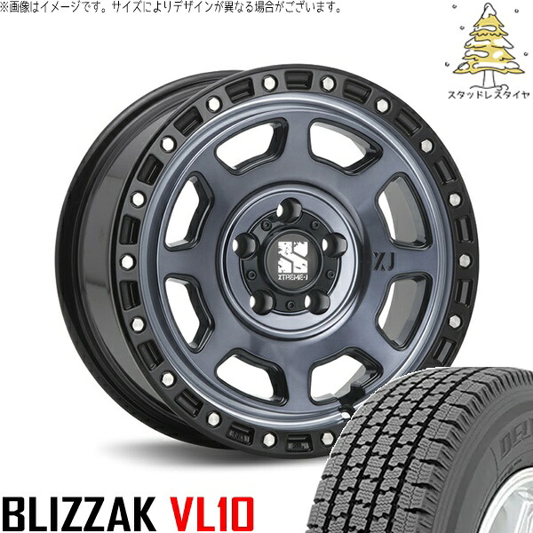 タウンエース 165/80R14 スタッドレスタイヤ ホイール 4本セット 新品 | ブリヂストン (BRIDGESTONE) ブリザック VL10 (BLIZZAK VL10) &times; エムエルジェイ (MLJ) エクストリームJ XJ07 グロスブラックミルド/インディゴ 14インチ 5J +48 5穴114.3｜タイヤショップ オールテレーン