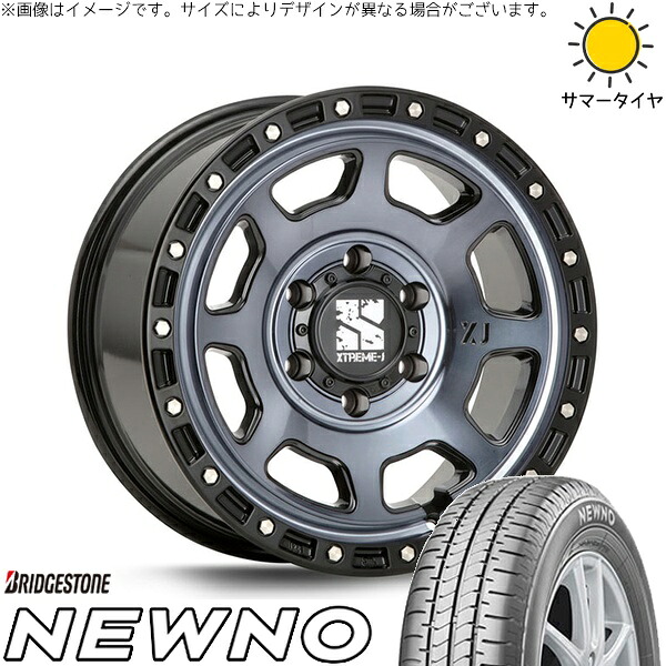 ハイエース専用 215/65R16 サマータイヤ ホイール 4本セット 新品 | ブリヂストン (BRIDGESTONE) ニューノ × エムエルジェイ (MLJ) エクストリームJ XJ07 グロスブラックミルド/インディゴ 16インチ 6.5J +38 6穴139.7