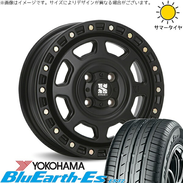 タント ムーブ ワゴンR ラパン 165/55R15 サマータイヤ ホイール 4本セット 新品 | ヨコハマタイヤ (YOKOHAMA) ブルーアース ES32 × エムエルジェイ (MLJ) エクストリームJ XJ07 サテンブラック 15インチ 4.5J +43 4穴100
