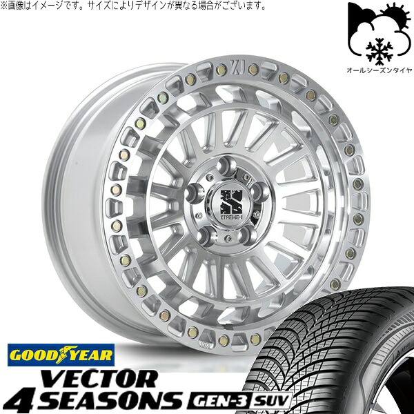 レクサスNX ハリアー 235/55R18 オールシーズンタイヤ ホイール 4本セット 新品 | グッドイヤー (GOODYEAR) ベクター4シーズンズ GEN-3 SUV &times; エムエルジェイ (MLJ) XTREME-J XJ08 グロスマシンド 18インチ 8J +40 5穴114.3｜タイヤショップ オールテレーン