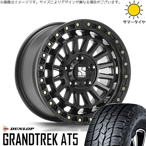 カローラクロス 215/70R16 サマータイヤ ホイール 4本セット 新品 | ダンロップ (DUNLOP) グラントレック AT5 × エムエルジェイ (MLJ) XTREME-J XJ08 サテンブラック 16インチ 7J +35 5穴114.3|タイヤショップ オールテレーン