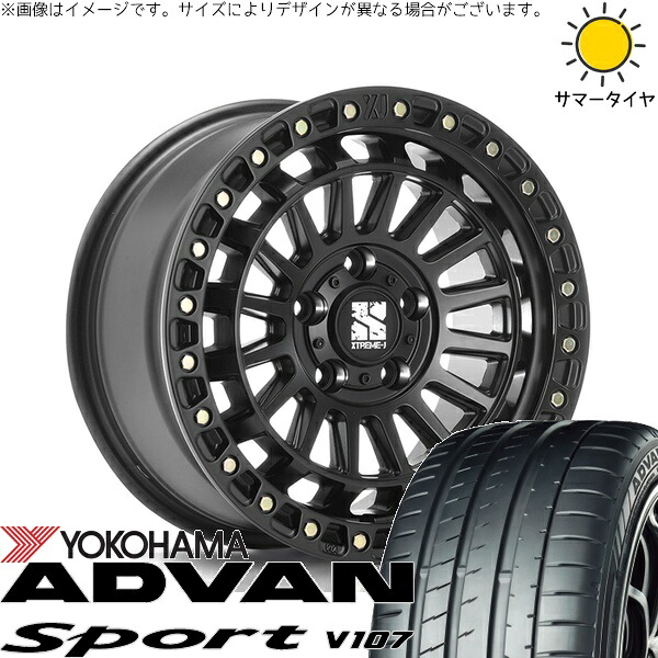 クラウン カムリ マークX 225/45R18 サマータイヤ ホイール 4本セット 新品 | ヨコハマタイヤ (YOKOHAMA) アドバンスポーツ V107 × エムエルジェイ (MLJ) XTREME-J XJ08 サテンブラック 18インチ 8J +40 5穴114.3