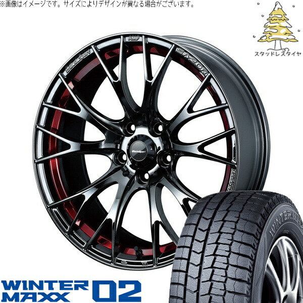 レガシィB4 BM系 BR系 225/45R18 サマータイヤ ホイール 4本セット 新品 | ダンロップ (DUNLOP) ウィンターマックス02 &times; ウェッズ (WEDS) ウェッズスポーツ SA20R レッドライトクローム 18インチ 7.5J +45 5穴100｜タイヤショップ オールテレーン