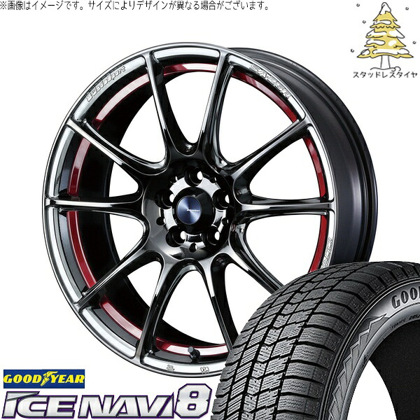 カロスポ プリウス 30系 50系 225/40R18 サマータイヤ ホイール 4本セット 新品 | グッドイヤー (GOODYEAR) アイスナビ8 × ウェッズ (WEDS) ウェッズスポーツ SA25R レッドライトクローム 18インチ 7.5J +45 5穴100