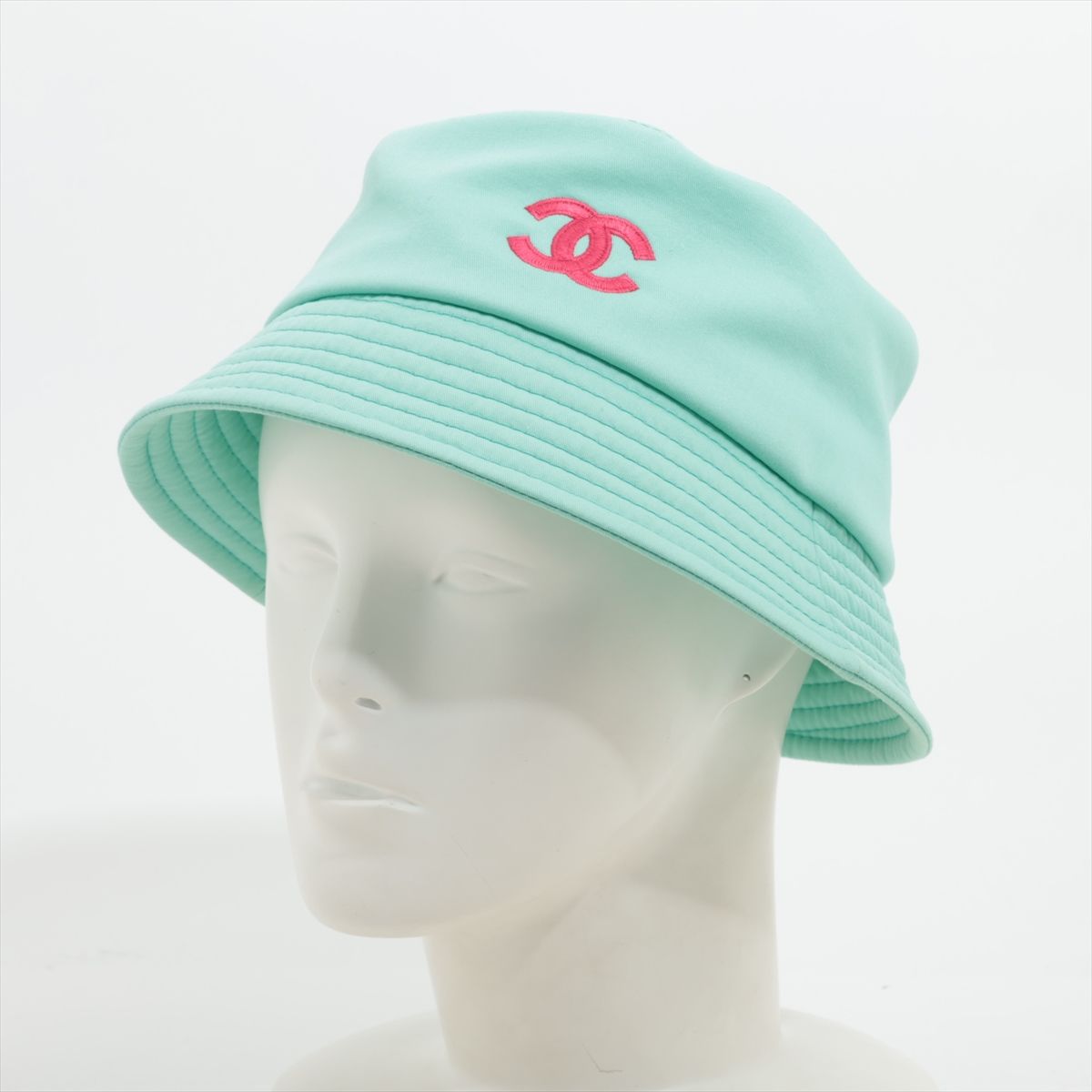 【中古】シャネル ココマーク 21P バケットハット M コットン ミントグリーン