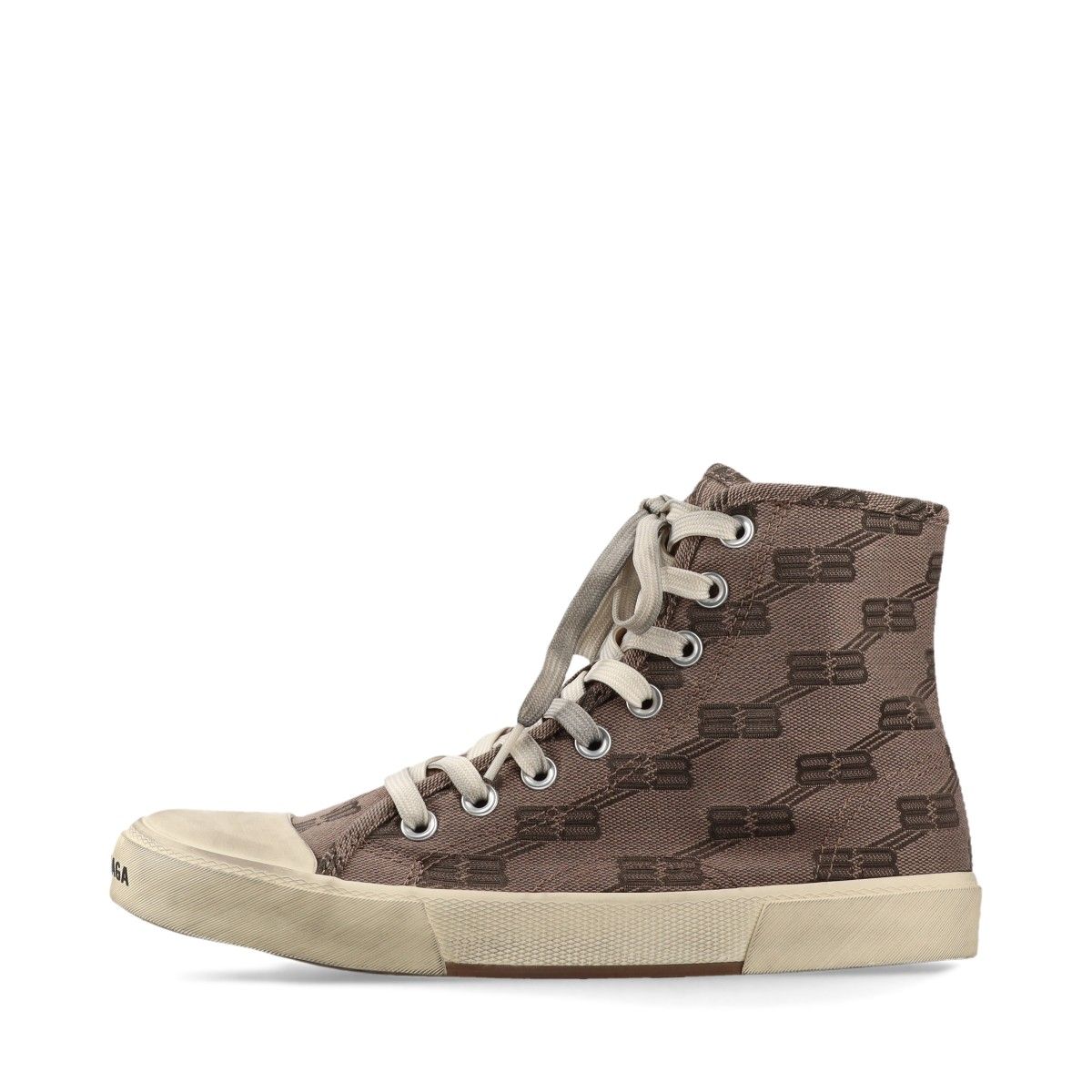 【中古】バレンシアガ キャンバス ハイカットスニーカー EU39 レディース ブラウン PARIS HIGH TOP スターマークあり ダメージ加工 箱 袋あり