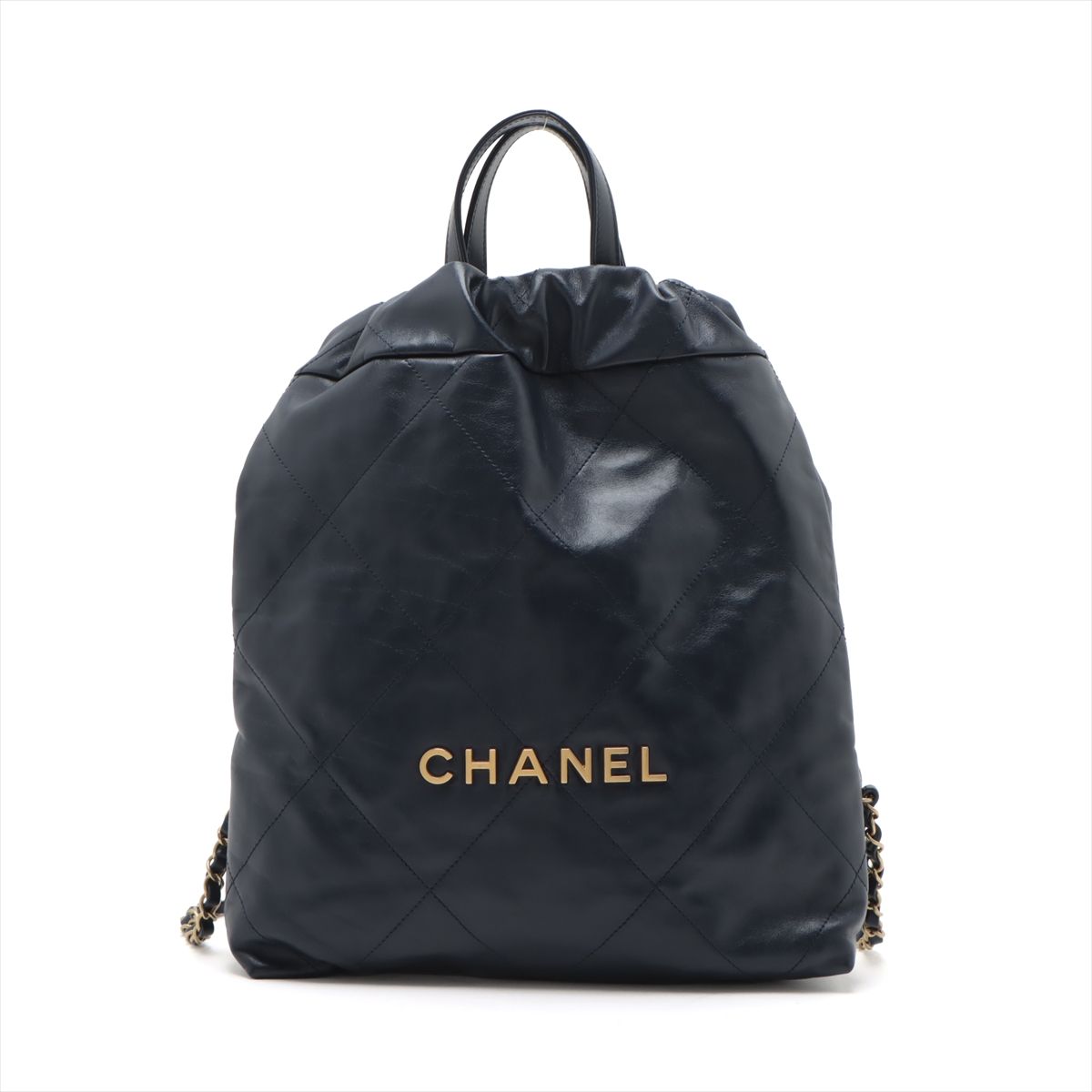 【中古】シャネル シャネル22 バックパック レザー チェーンリュック ネイビー ゴールド金具 ランダムプレート AS3859