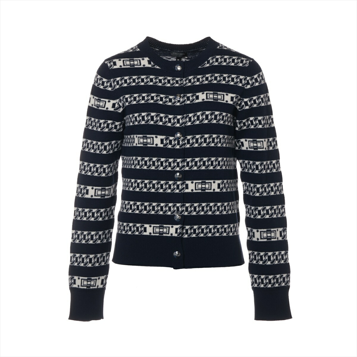 美品　CHANEL コットンロングカーディガン　ネイビー　34 CHANEL ネイビー ロングカーディガン 38 ココボタン ロング