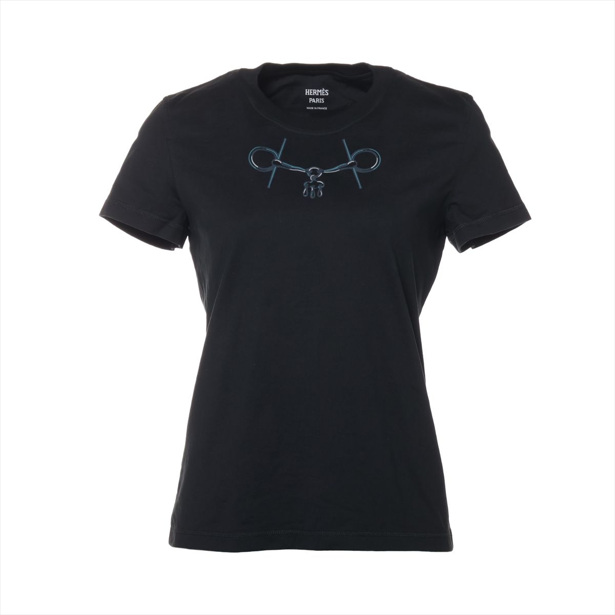 【中古】エルメス 24AW コットン Tシャツ 34 レディース ブラック 4H4643DA カルトゥッシュ モール