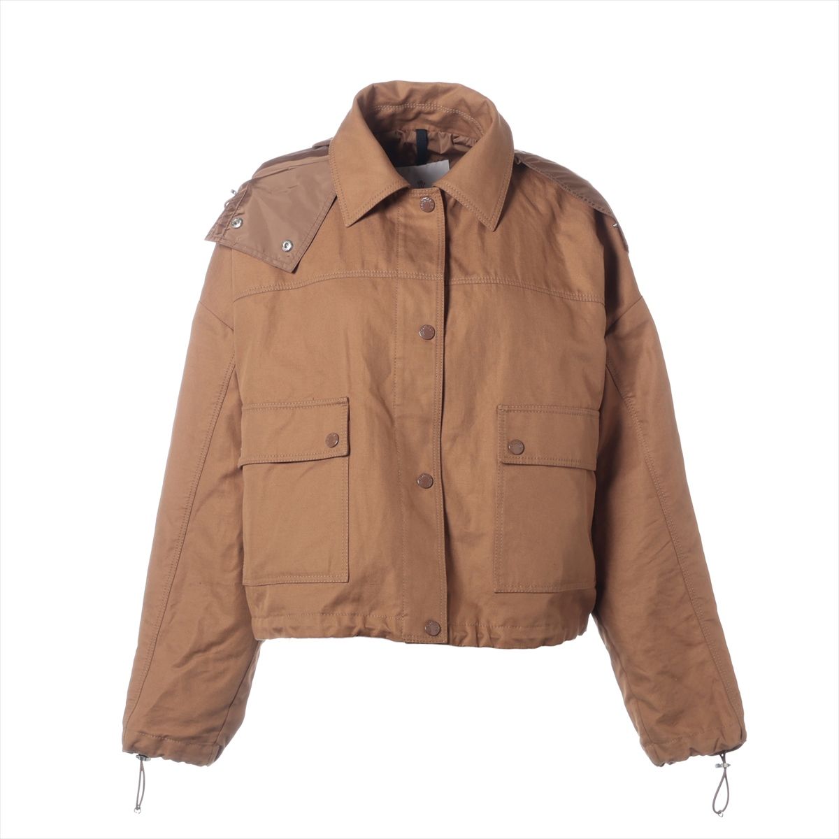 【中古】モンクレール 21年 コットン×リネン ジャケット 0 レディース ブラウン ROUZIC H10931A00087 フード取り外し可