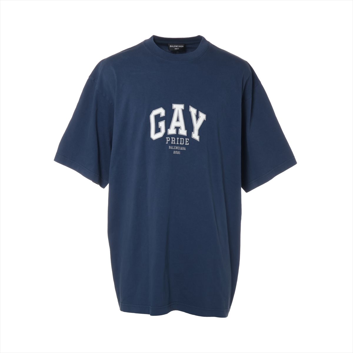 【中古】バレンシアガ 21年 コットン Tシャツ XS メンズ ネイビー 651795 サイズタグほつれ有