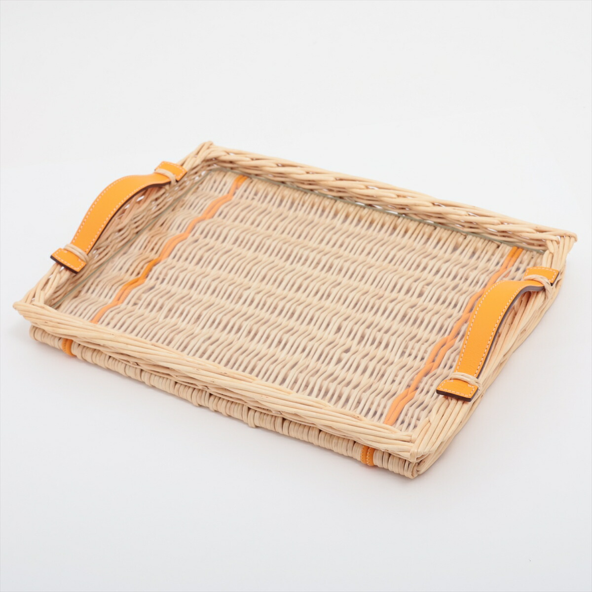 楽天市場】HERMES エルメス 籐×レザーハンドル ラウンドトレイ