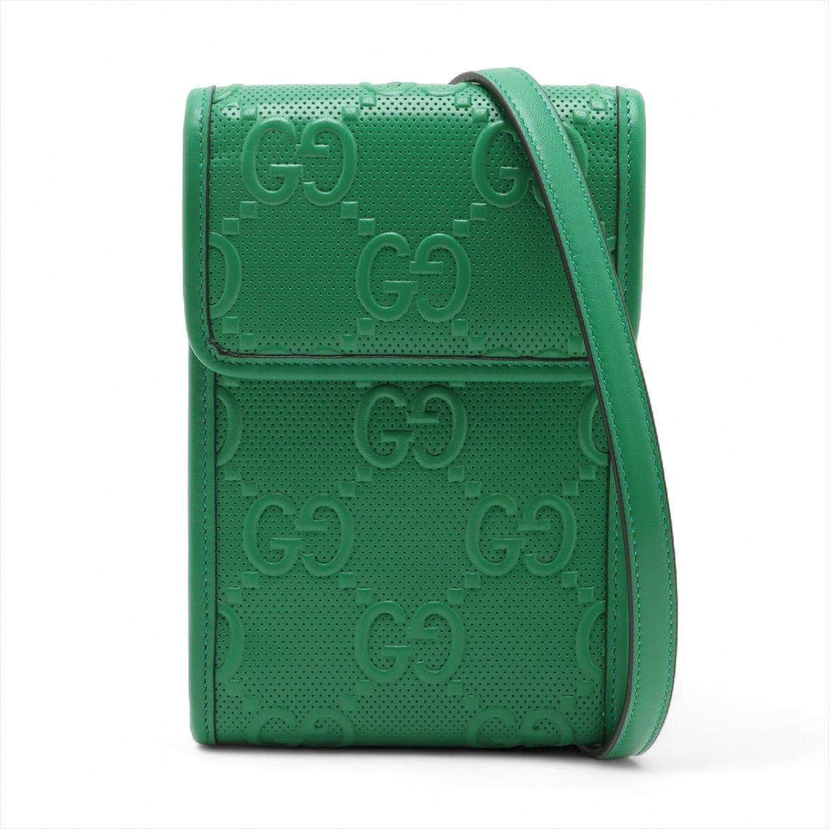 【中古】グッチ GGエンボス レザー ショルダーバッグ グリーン 625571
