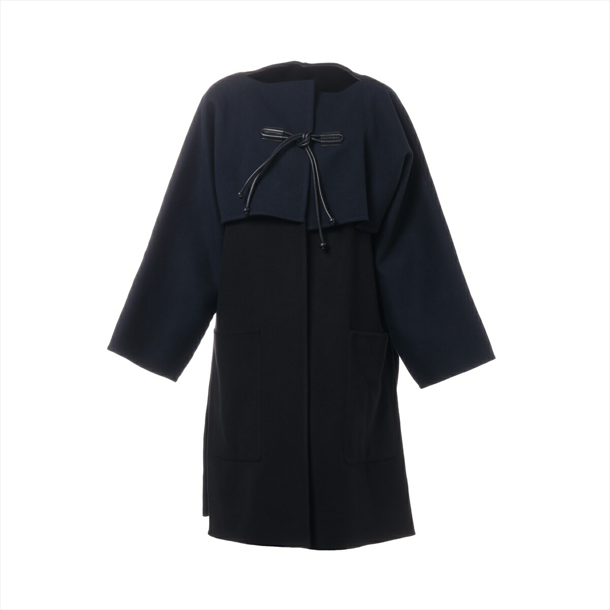 エルメス メドール カシミヤ ウール コート 36 黒 HERMES(エルメス) ロングコート ブラック カシミヤ 36 レディース