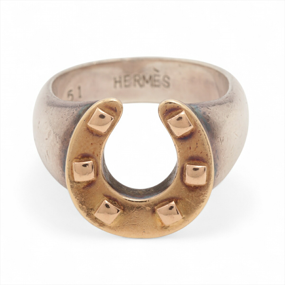 エルメス　ヴィンテージ　ホースシュー　ベルト　リング　コンビ　925/750 エルメス ホースシュー バックル コンビ リング 925 750 10号 - メルカリ