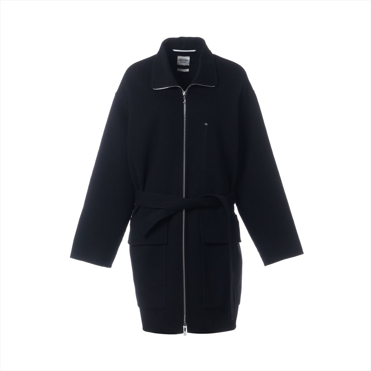 【中古】エルメス カシミール 厚地の外套 40 レディース 黒いこと  5H0105DA 胴締め付き添い人