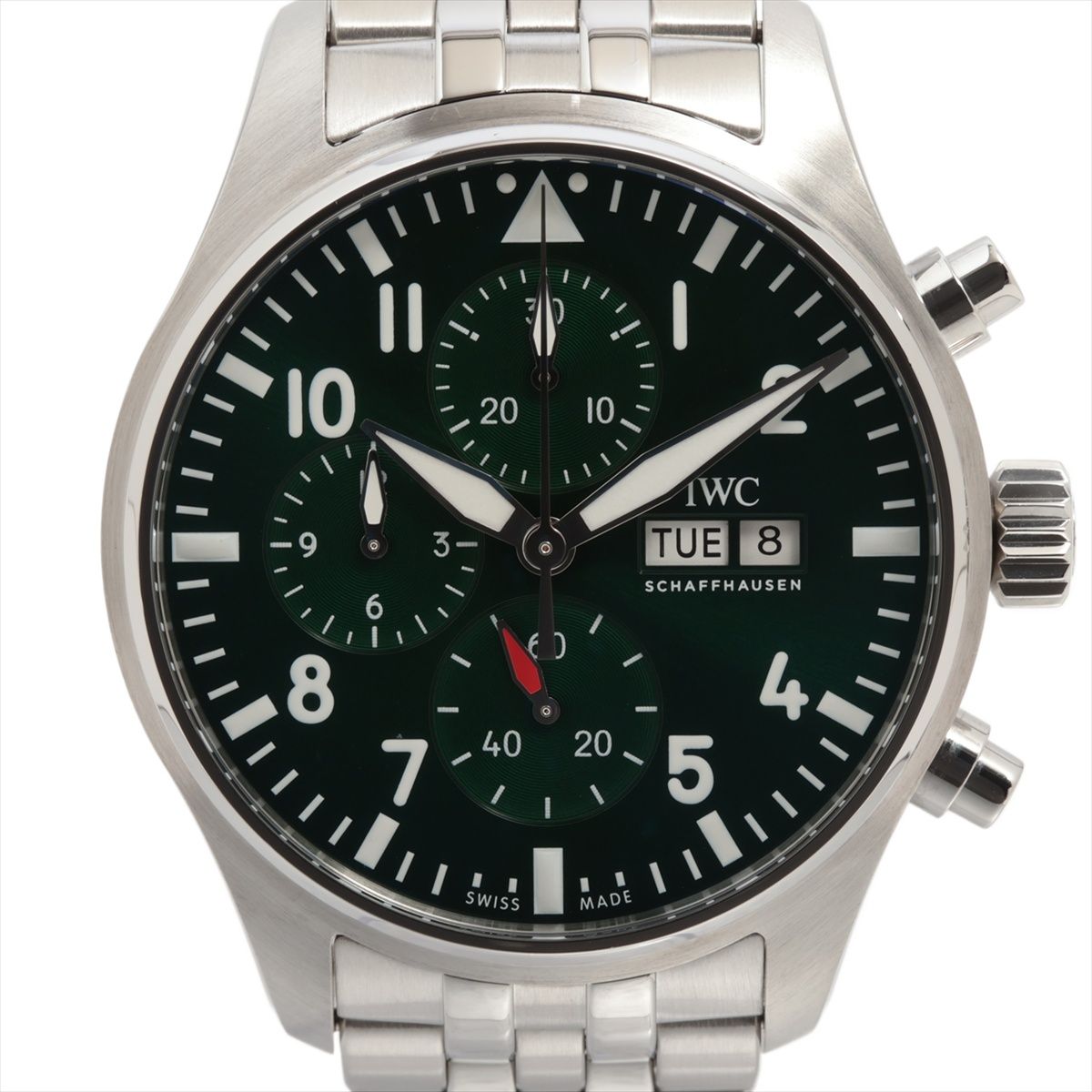 【中古】IWC パイロットウォッチ クロノグラフ IW378006 SS SS AT グリーン文字盤 あまりごま1|ALLU 店