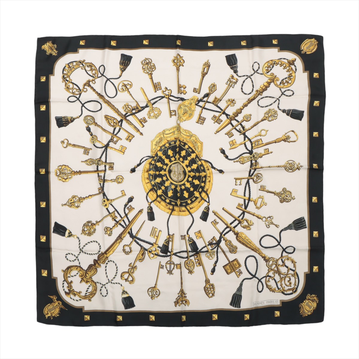 美品　HERMES エルメス　カレ　プリーツ　スカーフ　ブルー　ひし形　シルク HERMES エルメス プリーツカレ スカーフ シルク100% ブルー LES