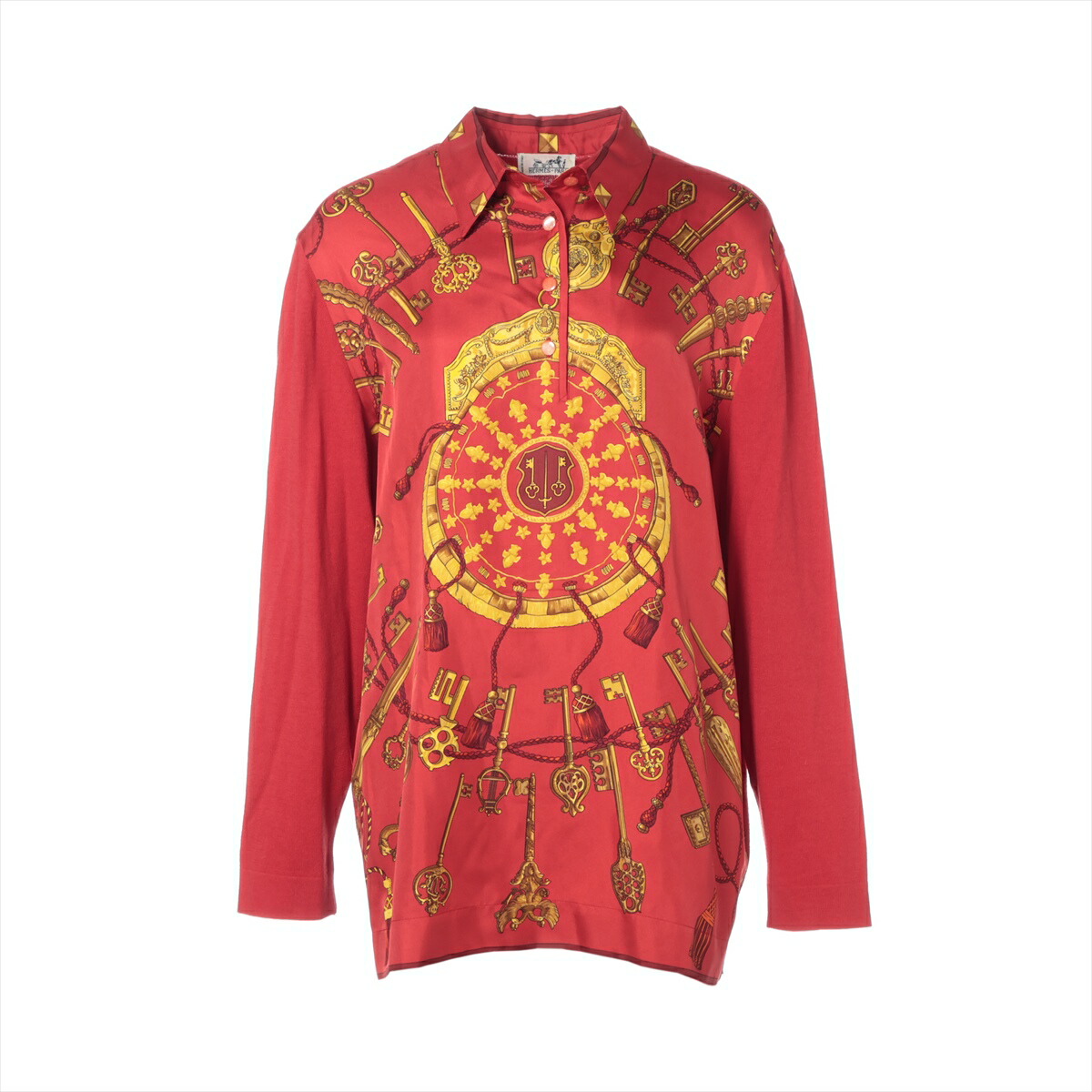 HERMES エルメス シルク￼ 長袖シャツ サイズ￼L HERMES】エルメス『シルク 長袖シャツ MUSEE 博物館 size40