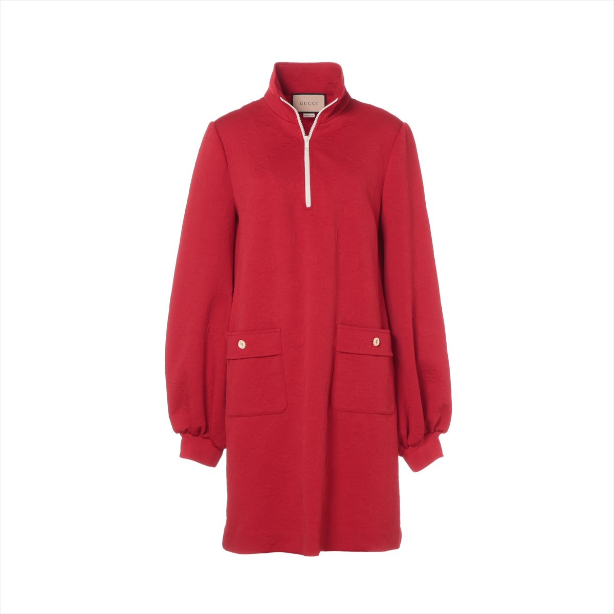 【中古】グッチ GG ポリエステル ワンピース M レディース レッド 653412 ハーフジップ 毛玉あり