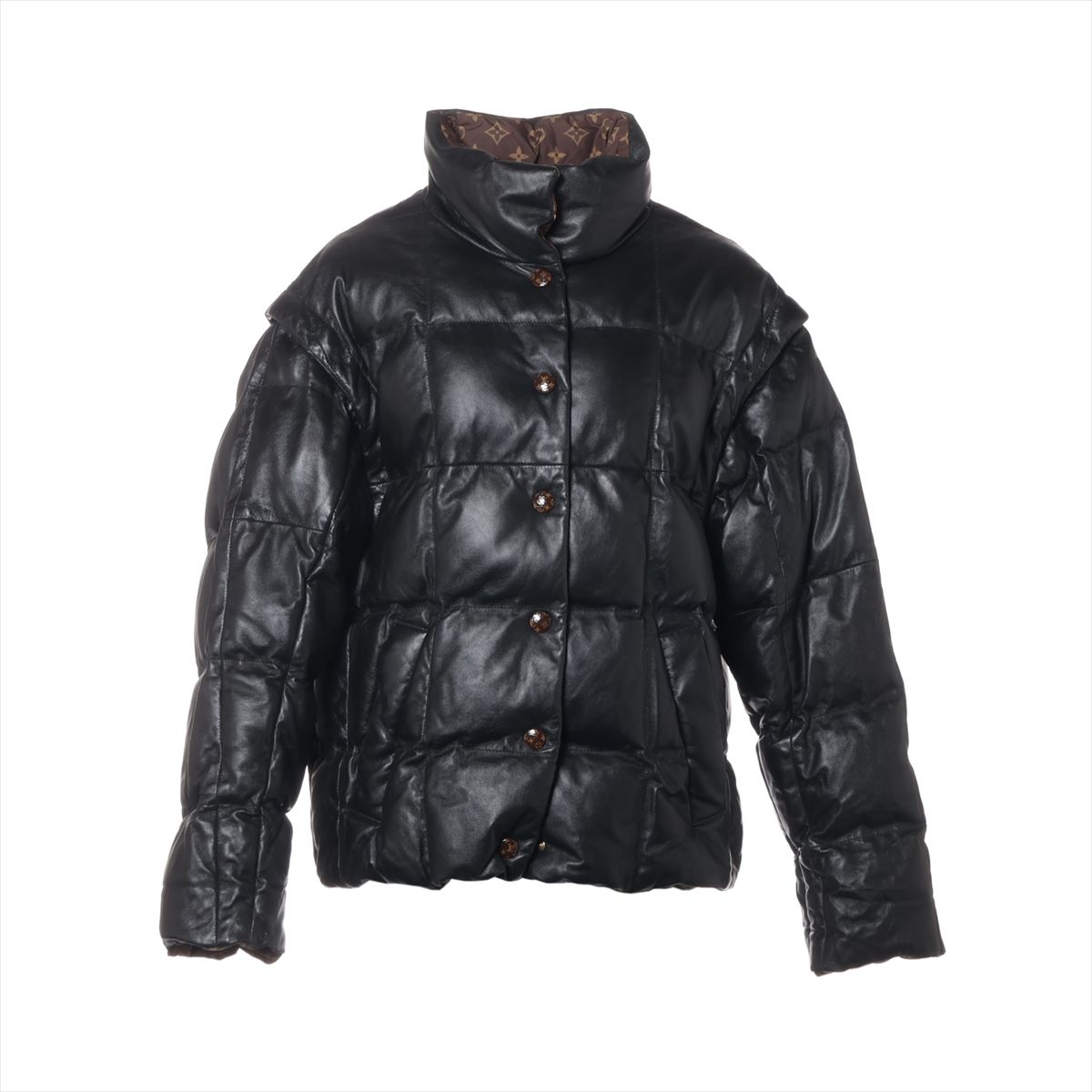 【中古】ヴィトン 21AW ラム ダウンジャケット 36 レディース ブラック RW212W FLLJ03RIC モノグラム 袖取り外し可能