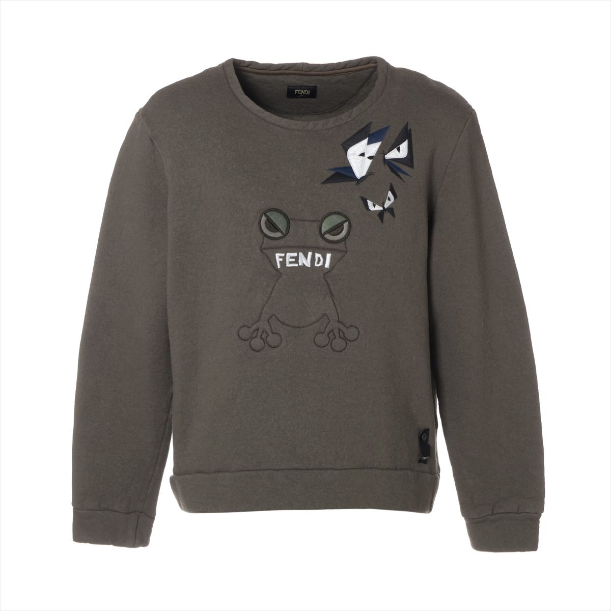 【中古】フェンディ モンスター 16年 ウール スウェット 52 メンズ カーキ FY0791 毛羽立ちあり