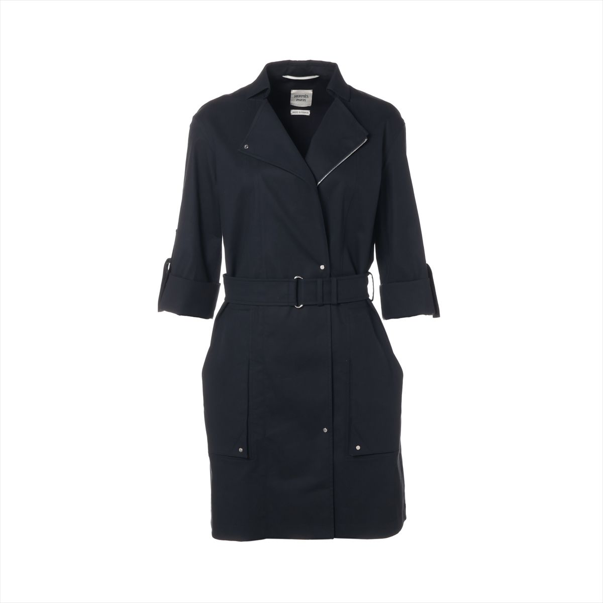 【中古】エルメス 17AW コットン コート 34 レディース ブラック 76-7117 ベルト付