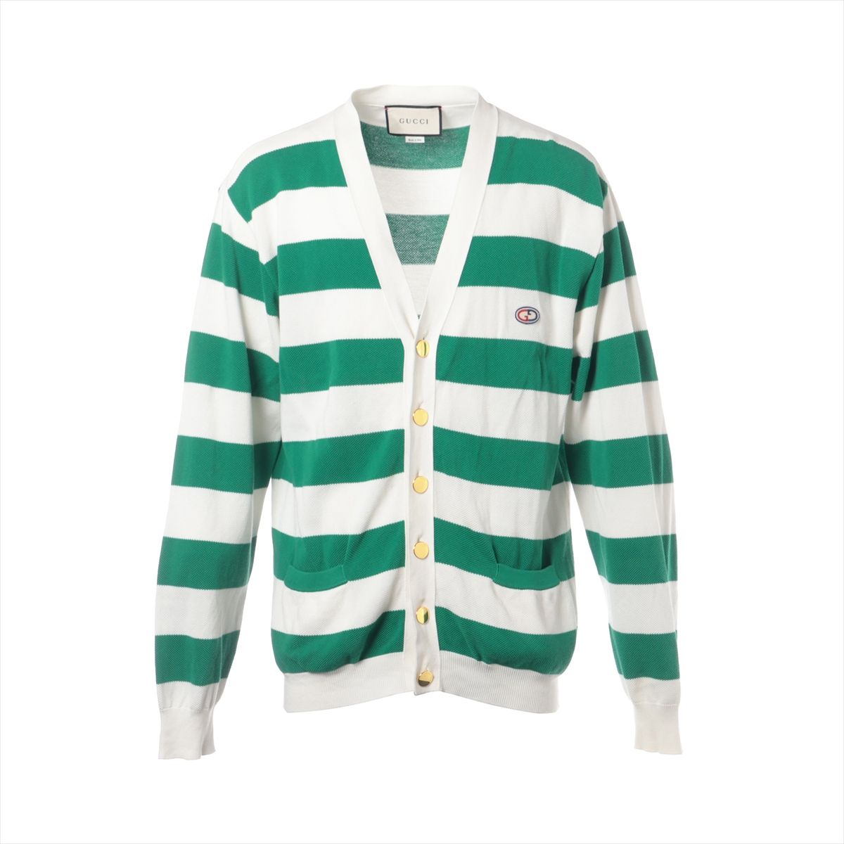 【中古】グッチ コットン カーディガン XL メンズ グリーン 626051 STRIPED KNITTED CARDIGAN