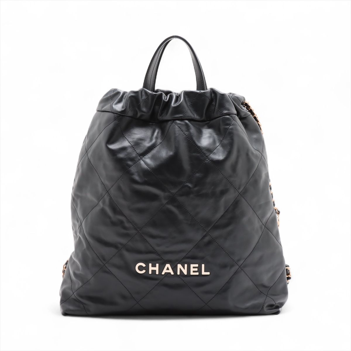 【中古】シャネル シャネル22 うしろ側容器に並べる シャイニーラムスキン チェーン店背嚢 黒いこと ゴールド金具 手当たり次第一皿 AS3313