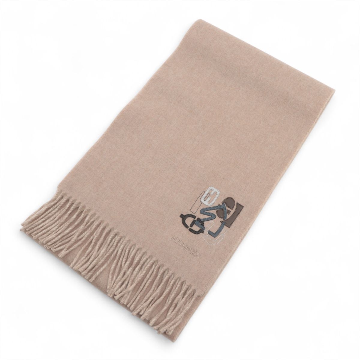【中古】エルメス パズルH マフラー カシミヤ ベージュ