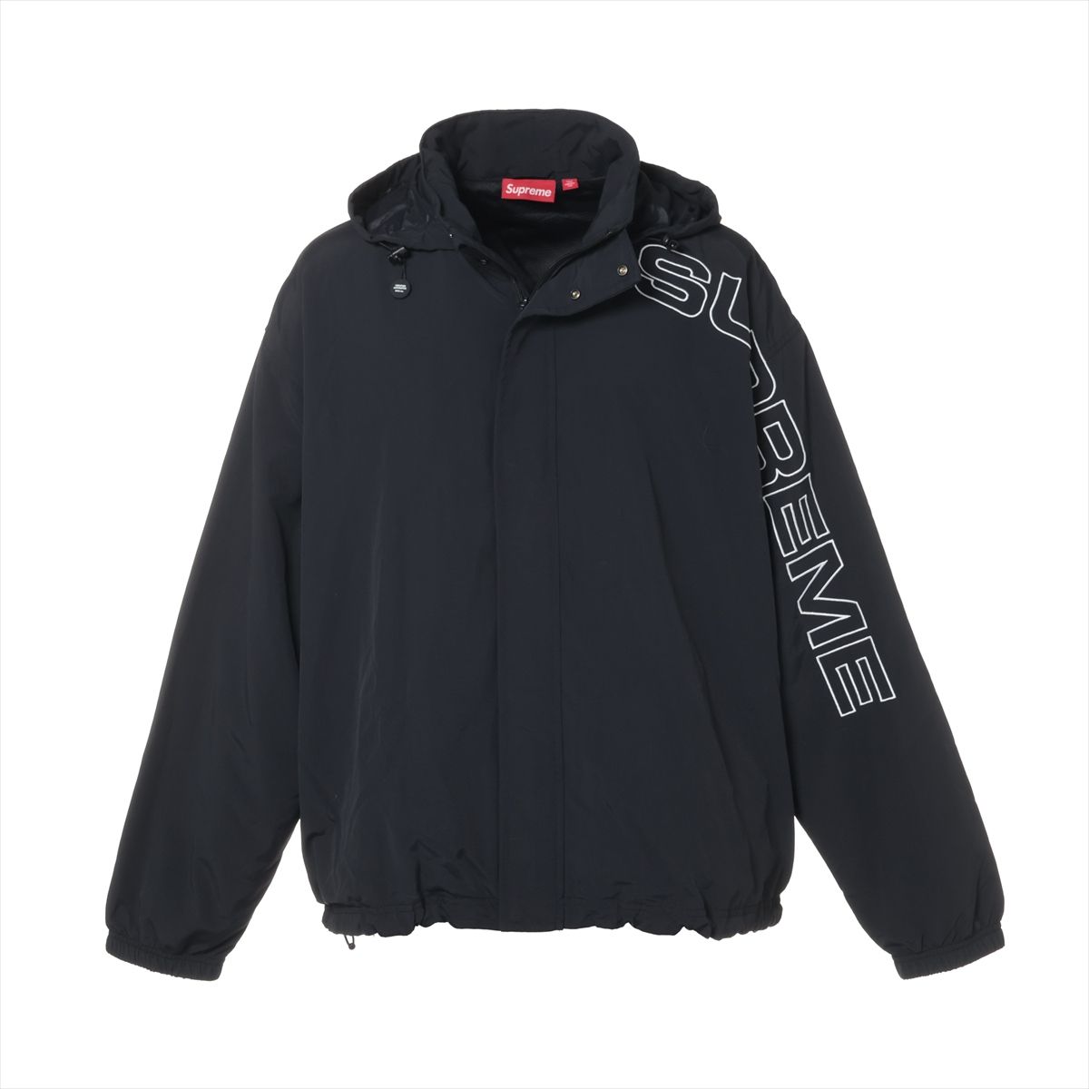 【中古】シュプリーム 24AW ナイロン トラックジャケット XL メンズ ブラック スペルアウトエンブロイダード フード収納