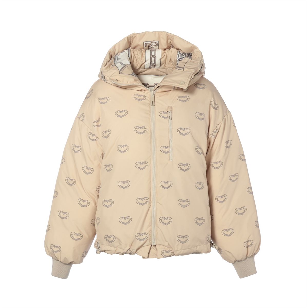 【中古】エルメス 25AW ポリエステル ダウンジャケット 34 レディース ベージュ H4H0163DQ リバーシブル Effet Kaleidoscope ハート 総柄|ALLU 店