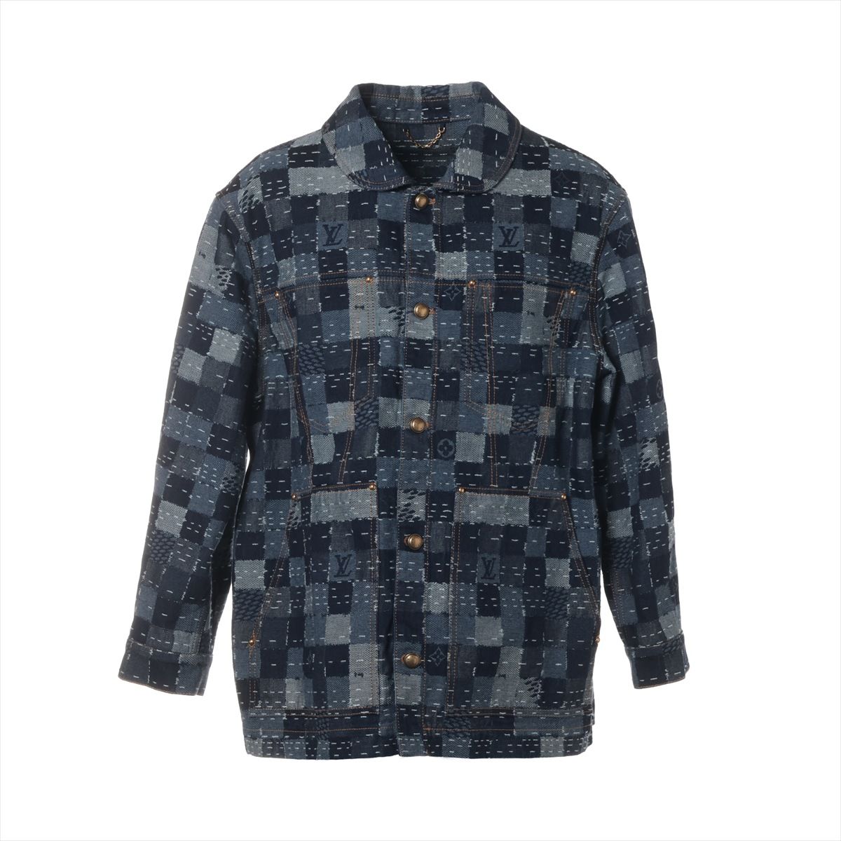 【中古】ヴィトン×NIGO LVロゴ 25AW コットン デニムジャケット 56 メンズ ブルー RM252M モノグラムフラワー ダミエ Look58