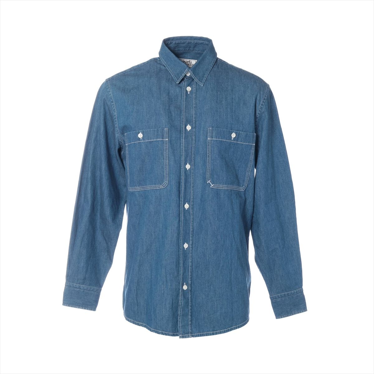 【中古】エルメス 23AW 綿織物 ジーンズプルオーバー 38 メンズ 青味  32-5613 セリエボタン