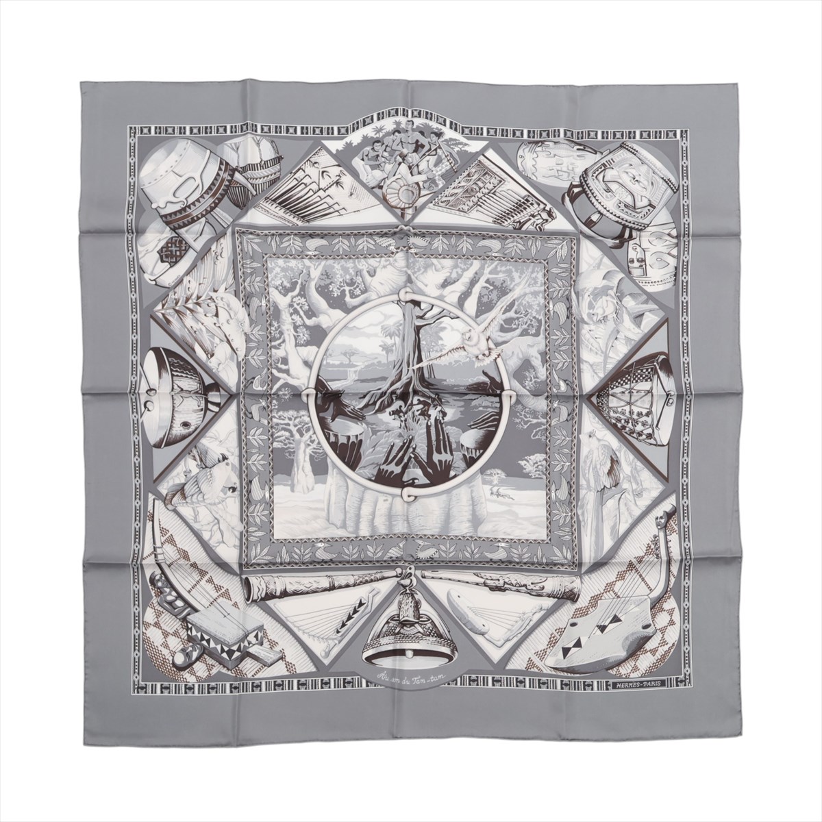 楽天市場】HERMES【エルメス】カレ90 Au son du tam tam タムタムの音