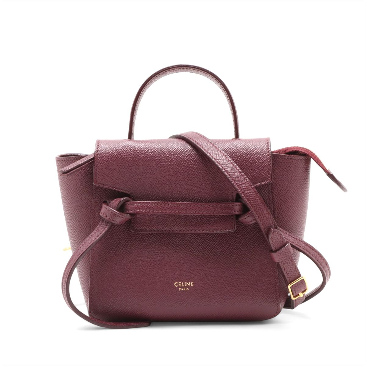 【中古】セリーヌ ベルトバッグ ピコ レザー 2WAYハンドバッグ ボルドー