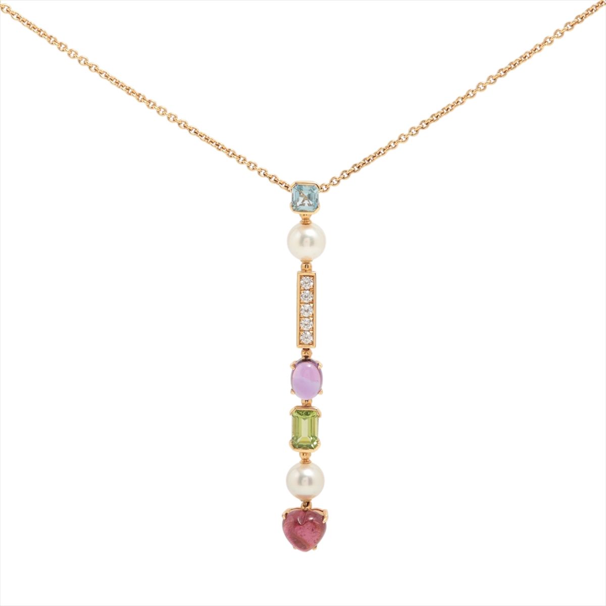 【中古】ブルガリ アレグラ マルチカラー ダイヤ 色石 ネックレス 750(YG) 16.5g 約7.5mm