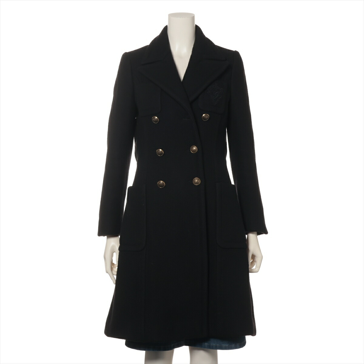 グッチ GUCCI トムフォード期 ロングコート 比翼 ウール×カシミヤ 38 GUCCI - GUCCI ロングコート トムフォード期 カシミヤ混 比翼 黒 38 M
