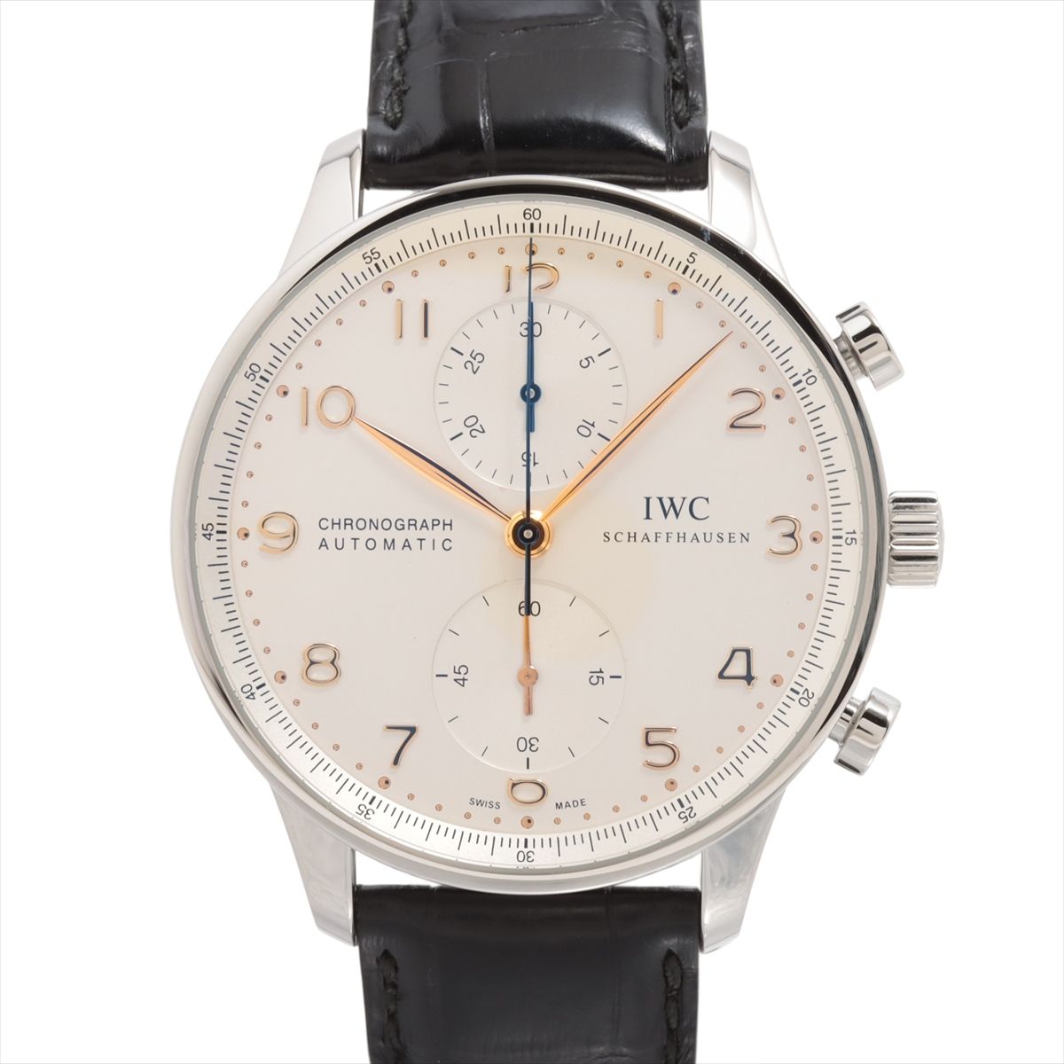 【中古】IWC ポルトギーゼ クロノグラフ IW371445 SS SS×革 AT シルバー文字盤